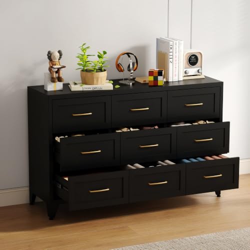 Image of Metal Dresser, 9 Drawer Chest of Drawers for Bedroom, Black