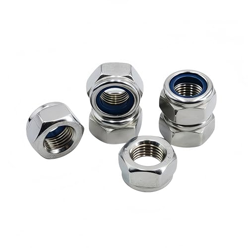 10Pcs M12 x 1.25mm Nylon Insert Hex Lock Nuts, 304 Stainless Steel Locknuts,Silver Tone