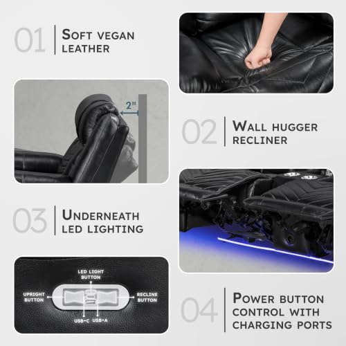 Image of Lexicon Wall Hugger Power Double Reclining Loveseat with Console, Black