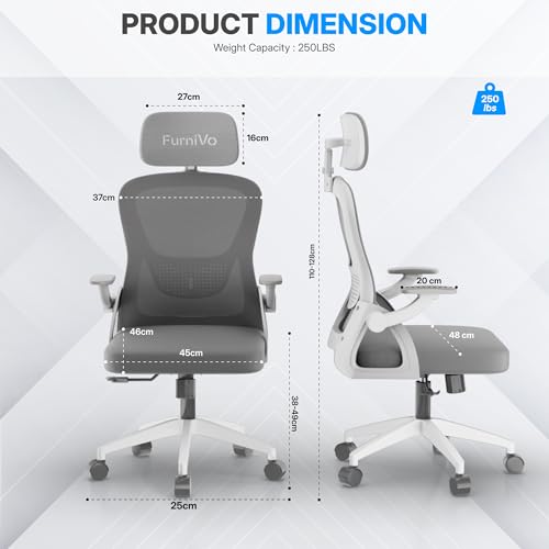 Image of Spark Ergonomic High Back Office Chair with 3D Adjustable Armrest, Adjustable Headrest, Lumbar Support, Revolving Mesh Chair - Home & Office | 3 Years Warranty (White-Grey)