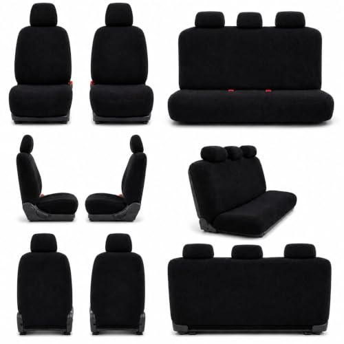 Image of Royal Bharmal Universal Fit Car Seat Cover Towel Set for 5 Seater Cars | 8 Piece Premium Terry Cotton Washable Seat Covers | Breathable Sweat Absorbent Seat Protectors (Black)