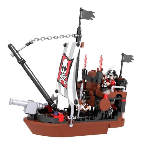 Image of SKY LINE OCEAN Sea Rover Pirate Ship Building Block Set, 167 PCS Multi-Color Pirate Boat Construction Toy, Creative Ocean Adventure Gift for Kids, 5-Year Structural Warranty