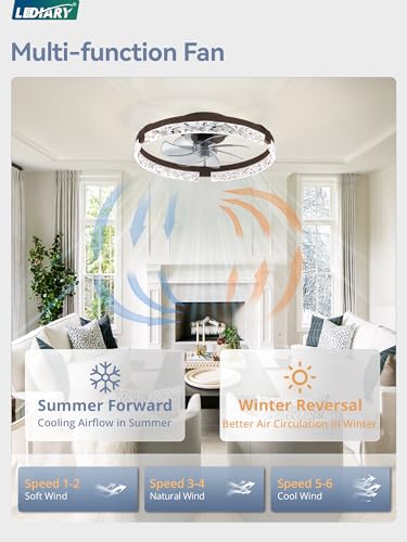 Image of LEDIARY 20 inch Low Profile Ceiling Fans with Lights, APP & Remote, Brown