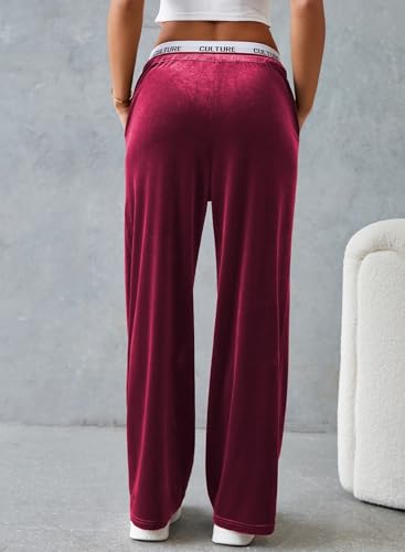 Herseas Women's High Waisted Wide Leg Contrast Waistband Long Pants 2025 Fall Casual Front Tie Velour Sweatpants3