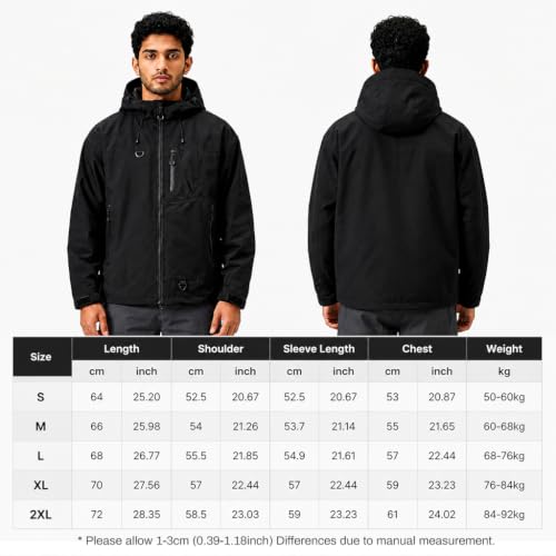 Image of Venzina Jacket for Men Winter with Hood Windproof Outdoor Shell | Features Lightweight Breathable Polyester Fabric for Hiking Cycling Travel and Daily Wear