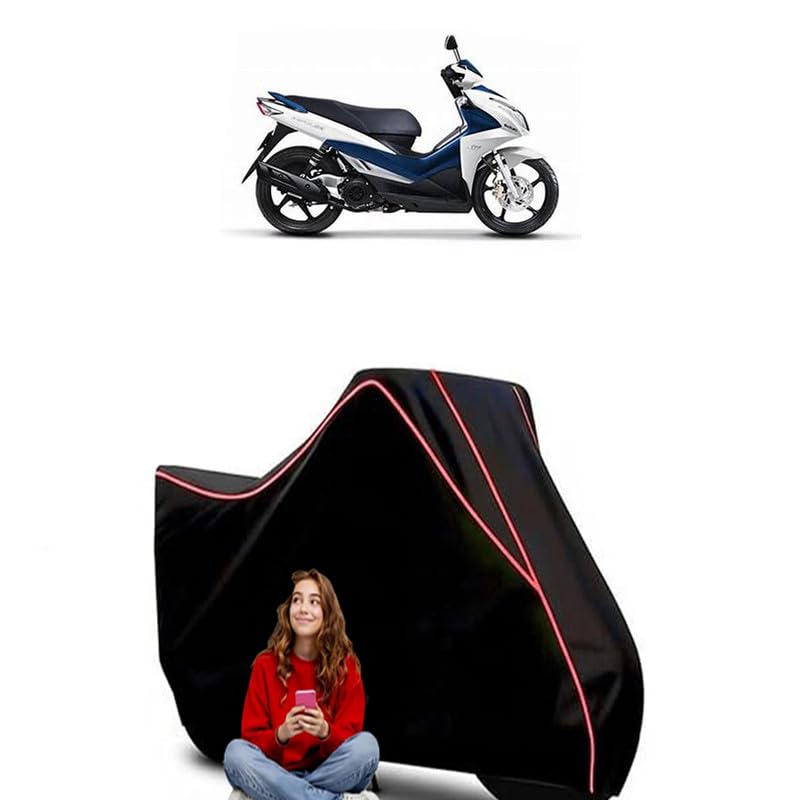 Image of Hayate 125 Scooty Bike Cover Water Resistant Outdoor Use Universal Fit Scooters Motorcycles Heavy Duty UV Protection Dust Rain Scratch Resistant Elastic Bottom Black Blue Piping