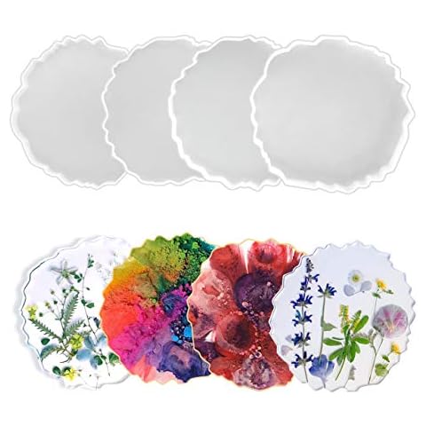 Resin Coaster Molds, 4PCS Agate Geode Resin Molds, Coaster Epoxy Molds, Glossy Silicone Resin Molds for Making Coaster, Cups Mats,Home Decoration Cover