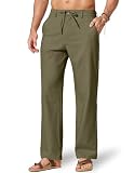COOFANDY Men's Cotton Linen Pants Casual Drawstring Dress Pants Beach Summer Lightweight Trousers Olive Green