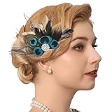 GENBREE 1920s Feather Headpiece Gatsby Hair Clip Crystal Peacock Feather Headpieces Cocktail Hair Ac