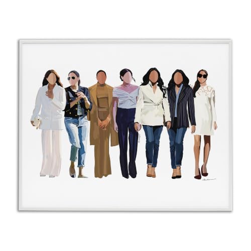 'Trendy Glam Women Walking Varied Fashion'| Framed Giclee Art