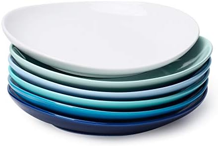 Sweese Curve Dessert Plates Set of 6-7.8 Inch Porcelain Salad Plates Appetizer Plates- Dishwasher, Microwave, Oven Safe, Smooth Glaze, Scratch Resistant - Blue Series 151.003