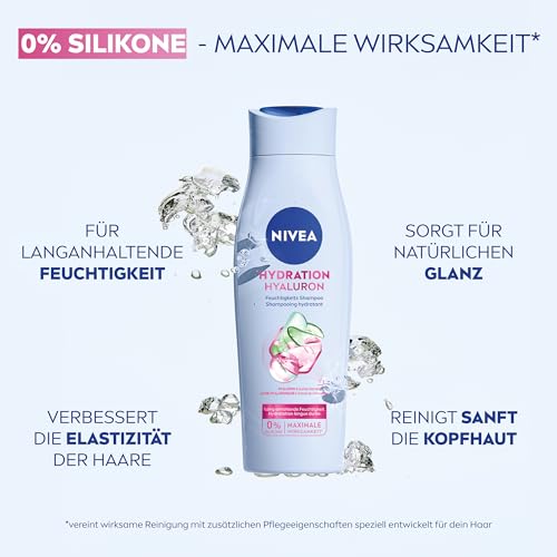 NIVEA Hydration Hyaluron Feuchtigkeits-Shampoo (250 ml), Haarpflege für trockenes Haar mit Hyaluron & Gurken-Extrakt, veganes* Shampoo für mehr Feuchtigkeit und Glanz