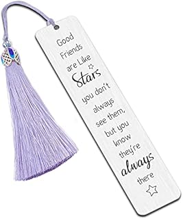 FINGERINSPIRE Inspirational Words Stainless Steel Bookmarks with Tassel & Envelop, Metal Bookmark Birthday Christmas Valentines Day Gifts for Book Lover Friends - Good Friends Are Like Stars