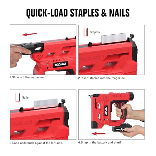 POPULO 20V Nail Gun Battery Powered, 18 Gauge 2-In-1 Cordless Brad Nailer Stapler Includes a 2.0Ah Battery, Charger, 1600 Staples and Nails, Electric Staple Gun for Carpentry and Upholstery by populo - Image 5
