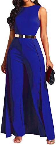 VERWIN Patchwork Overlay Embellished Plain Women's Jumpsuit High-Waist Woman Romper (X-Large, Blue)
