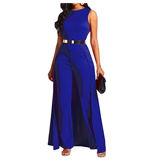 VERWIN Patchwork Overlay Embellished Plain Women's Jumpsuit High-Waist Woman Romper (X-Large, Blue)