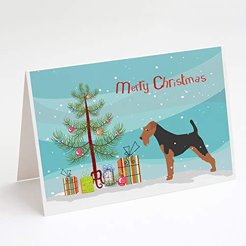 Caroline's Treasures BB2903GCA7P Welsh Terrier Merry Christmas Tree Greeting Cards and Envelopes Pack of 8 Blank Cards with Envelopes Whimsical A7 Size 5x7 Blank Note Cards