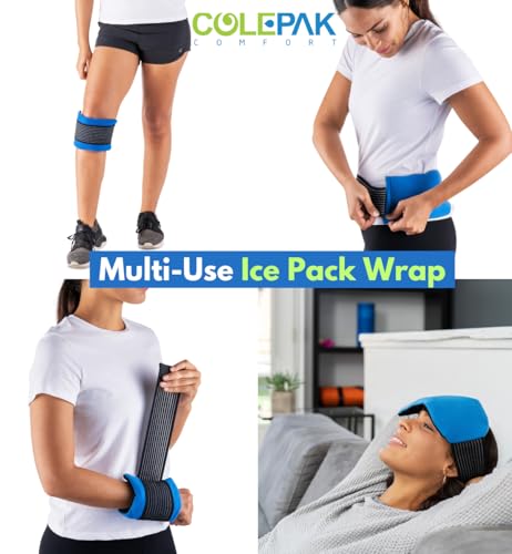 ColePak Comfort Ice Packs for Injuries - 2 Reusable Hot Cold Gel Pack & 1 Wrap Pouch - Adjustable Velcro Straps
