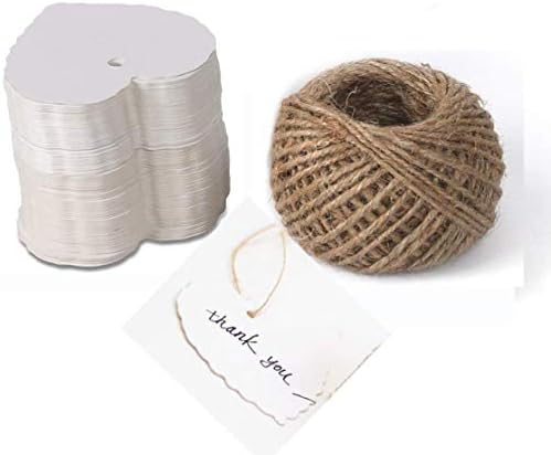 Dproptel Heart Shaped Kraft Paper Cards Gift Favor Tags Price Tags for Wedding Christmas Party Supplies with 20m Jute Twine (White)
