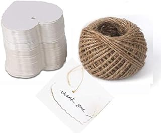 Dproptel Heart Shaped Kraft Paper Cards Gift Favor Tags Price Tags for Wedding Christmas Party Supplies with 20m Jute Twine (White)