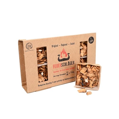 ROXUS© Set di ferramenta per camino, accenditore per barbecue, stufa, braciere, durata circa 20 minuti, in prodotti naturali – cera, legno naturale, made in Germany