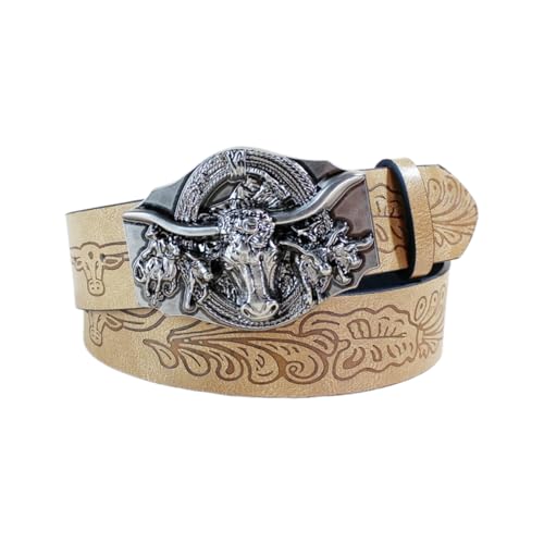 Waist Belt Punk Chain Embossed Belt Carved Cow Buckle Retro Floral Buckle Waist Chain Belt