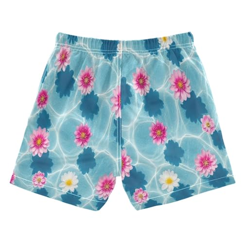 Swim Shorts for Boys, Swimwear for Toddler Boys 2t, Pink White Flowers Water Blue2