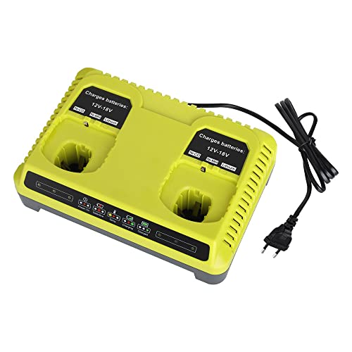 Hipoke P117 Chargeur de Batterie Double Chimie 2 Ports 3,0 A Compatible avec Ryobi One+ Plus l'outil électrique de Batterie Rechargeable 12V ~ 18V Ni-CD Ni-Mh Li-ION Batterie P100 P101P106(Prise UE) Cover