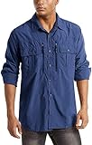 MAGCOMSEN Funktionshemd Herren Outdoor Arbeitshemd Langarm Taktisch Hemd UPF 50+ Shirts Männer Freizeithemd Atmungsaktiv Work Shirts Safari Tropenhemd mit Zip Taschen Königsblau 3XL