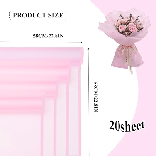 Jocomoni 20 Sheets Flower Wrapping Paper, Waterproof Floral Bouquet Fresh Flower Wrapping Paper with Pink Border Florist Supplies Gift Packaging Material, 22.8x22.8 inch (Pink) - Thumbnail 2