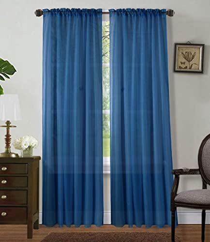 Sapphire Home Navy Sheer Curtains - 2 Panels Set, 54" x 63", Transparent, Light Filtering Privacy Voile Drapes, Sheer Window Curtains for Living Room, Bedroom, Kitchen, Dining Room - Navy