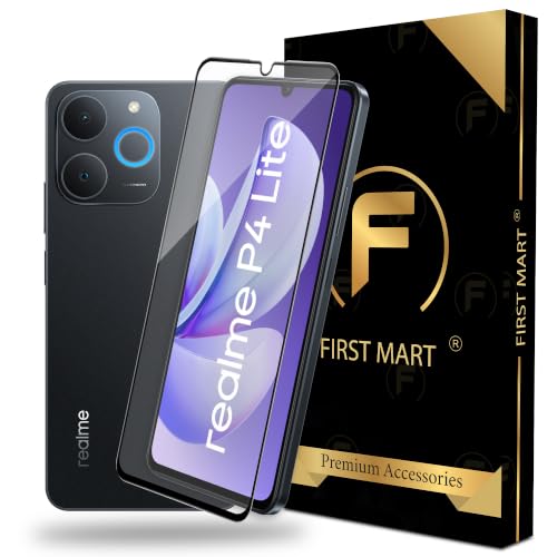 Image of FIRST MART Tempered Glass for Realme P4 Lite, 9H Full-Glue Screen Protector, 3D Edge-to-Edge, HD Clear, Oleophobic, Case-Friendly, Black, Pack of 1