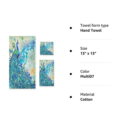 Alaza Towels Set Of 3 Peacock Hand Towel Bath Towel Washcloth Soft Thin Face Guest Towel Kitchen Tea Dish Towels Bathroom Decorations Housewarming Gifts #TOP7