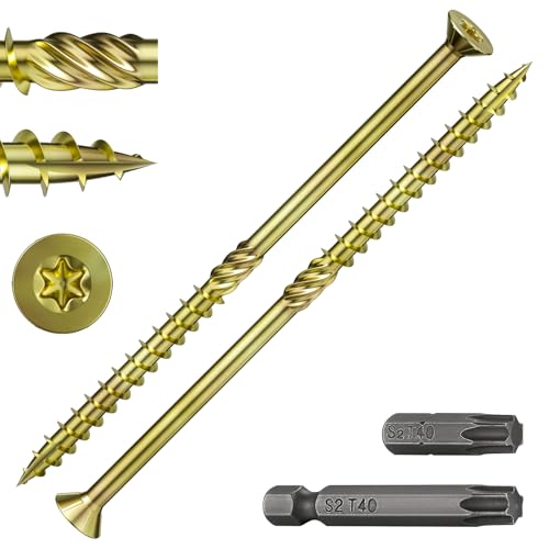 Image of Wensilon 5 /16 * 7 inch Yellow Zinc Deck Screws, (23pcs) 2 lbs.Exterior Wood Screws, Bronze, Star Bit