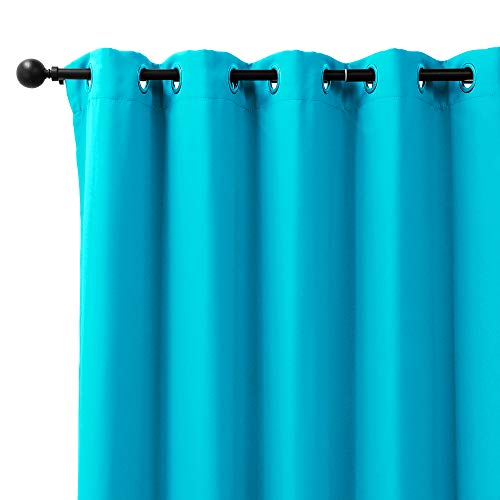 Image of Story@Home Room Darkening Faux Silk Noise Reducing Thermal Insulated Eyelet Ring Top Blackout Curtains Set of 2 Piece with Tie Backs - (5 Feet - Window) 46 Inch x 60 Inch, Ocean Blue