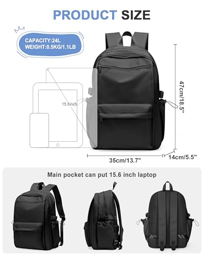 Schulrucksack Damen Leichter Rucksack Schule Schwarz 14 Zoll Laptop Reiserucksack, Travel Backpack Schultaschen für Mädchen Jungen Teenager, School bag College Bookbag Boys Men Causal Work Daypack