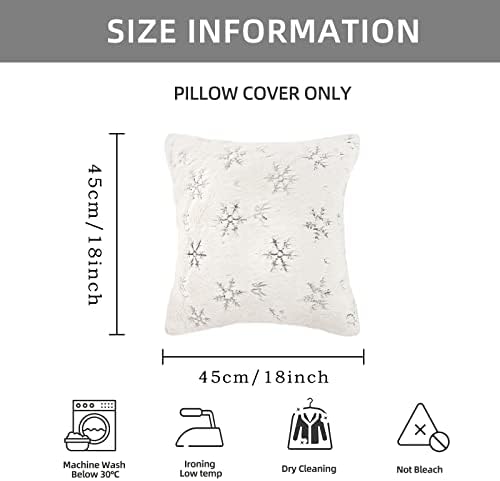 Alishomtll Set of 2 Faux Fur Cushion Covers Silver Snowflake Sequin Pillow Cases Fluffy Christmas Decorative Cushion Cases for Sofa Bedroom Party White 45 X 45 cm