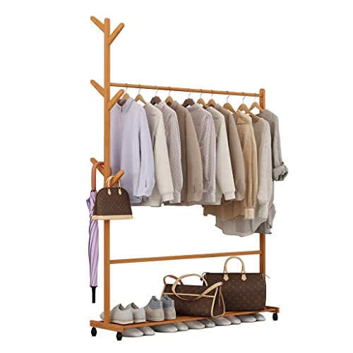Perchero multifuncional de bambú con 4 ruedas, soporte de exhibición extraíble para balcón, dormitorio, sala de estar, tienda de ropa con 4 ruedas, 7038176 cm