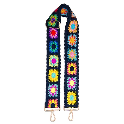 Nalefow Alças transversais, alças de crochê de 5 cm, alça de ombro larga ajustável para bolsa de mão (flores de tecido preto)