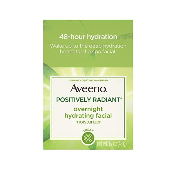 Aveeno Positively Radiant Overnight Hydrating Facial Moisturizer with Soy Extract and Hyaluronic Acid, Oil-Free and Non-Comedogenic, 1.7 oz