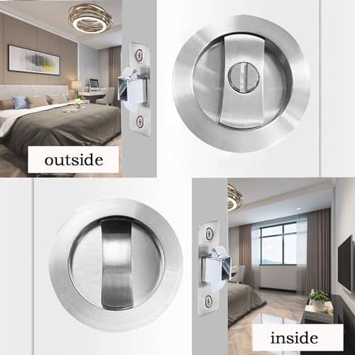 betensh Schiebetürschloss Rundes Taschentürschloss schlüssellos unsichtbares Einbautürschloss silber-66mm Griff für Türschloss Türgriff Sets
