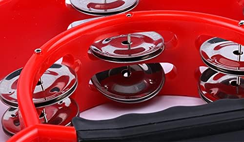Musical Tambourine Double Half Moon Hand Percussion Shaker Musical Instrument Mini Tambourines with Jingles for Childrens Kids (Red)