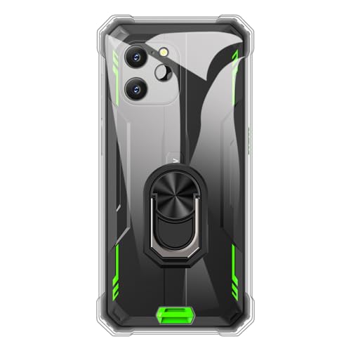 UOGNADGD Flexible Case + Ring Holder Compatible with Blackview BV8900 Phone Shockproof Cover & Magnetic Mecha Style Finger Grip Kickstand (Clear+BlackRing)