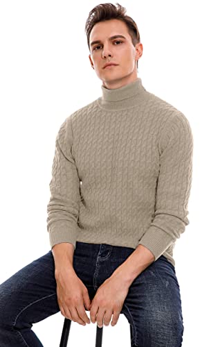 Sailwind Men's Twisted Knitted Turtleneck Sweater Casual Soft Pullover Sweaters For Men Us Medium Khaki #TOP2