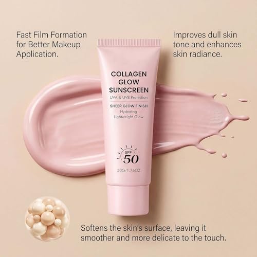 Generic Collagen Sunscreen for Face SPF 50 - Hydrating Facial Sunscreen for Daily Wear, Broad Spectrum UV Protection for a Healthy-Looking Smooth Texture, Travel Size (2PC) 2pcs