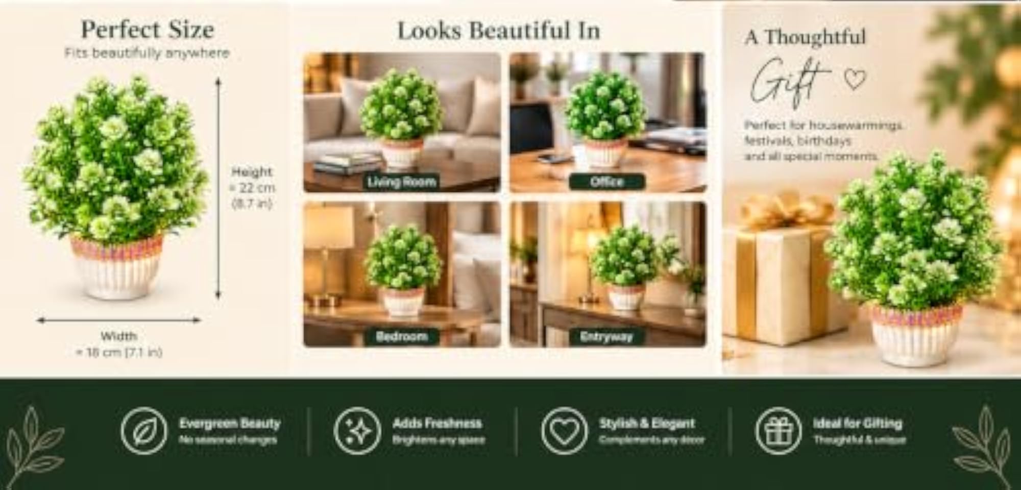 Artificial Flower Pot with Colour Changing LED Light, 22 cm