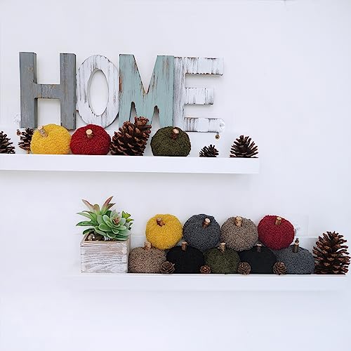 Image of Winlyn 12 Pcs Assorted Small Faux Sherpa Pumpkins Decorative Burgundy Yellow Olive Gray Taupe Black Fabric Foam Pumpkins for Farmhouse Fall Thanksgiving Halloween Table Centerpiece Decor