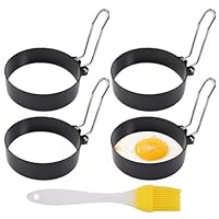 4 Stück Spiegeleiform, Spiegeleierformen für Die PfanneSpiegeleier Form, Eierringe mit Ölpinsel mit Klappgriffen, Edelstahl Antihaft Eierform für Die Pfanne, für Spiegeleier, Sandwiches, Hackbraten