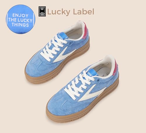 LUCKY STEP Damskie trampki na platformie gumowa podeszwa zamszowa na co dzień klasyczne retro gumowa gruba podeszwa modne buty do tenisa do chodzenia, niebieski/biały, 37 EU