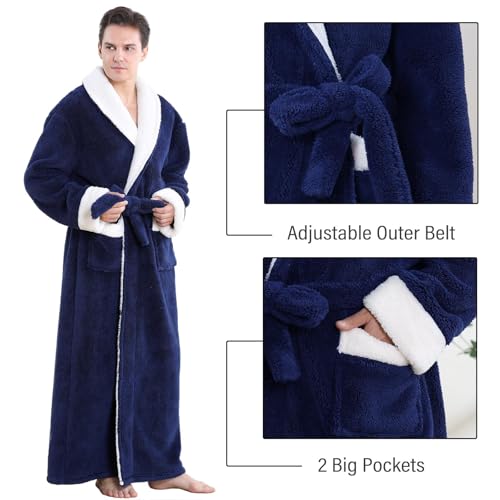Artfasion Mens Robes Plush Bathrobe: Ultra Soft Flannel Spa Bathrobe, Long Plush V-Neck Robe House Coat with Belt & 2 Pockets4